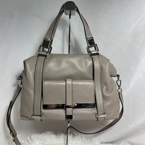 NWT MICHAEL Michael Kors Blaine Leather Satchel in Pearl grey Minimalist purs